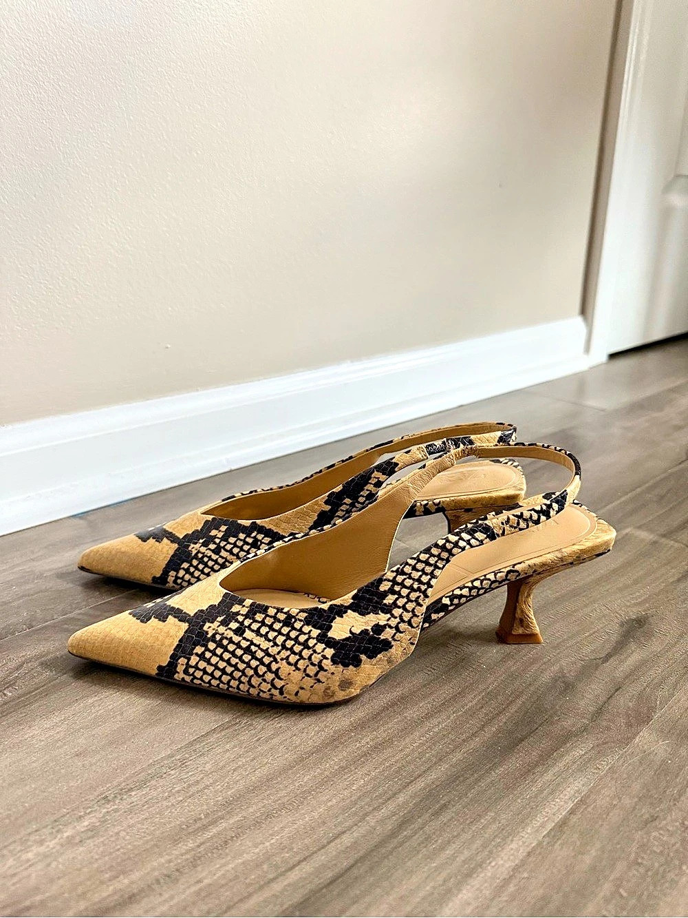 Zara Animal Print Slingback Shoes Pointed-Toe Heels